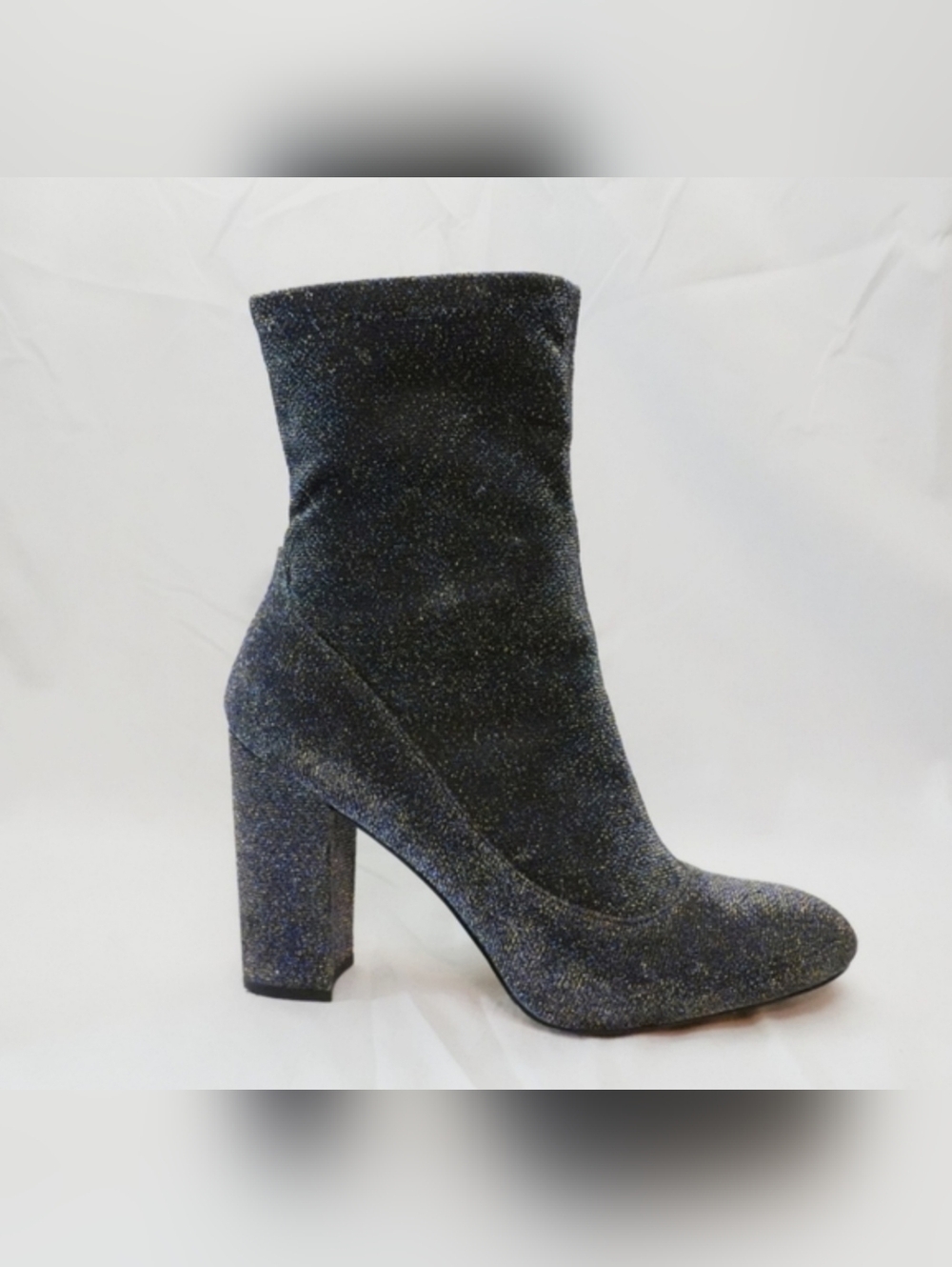 SAM EDELMAN Blue & Gold Sparkly Mid-calf Ankle Boot, size 10